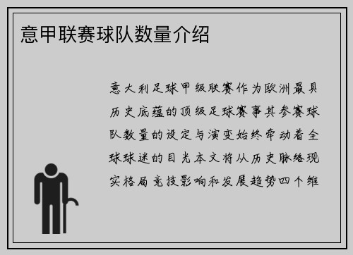 意甲联赛球队数量介绍